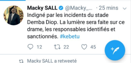 DRAME AU STADE DEMBA DIOP- MACKY SALL: «Identifier et sanctionner les  responsables»