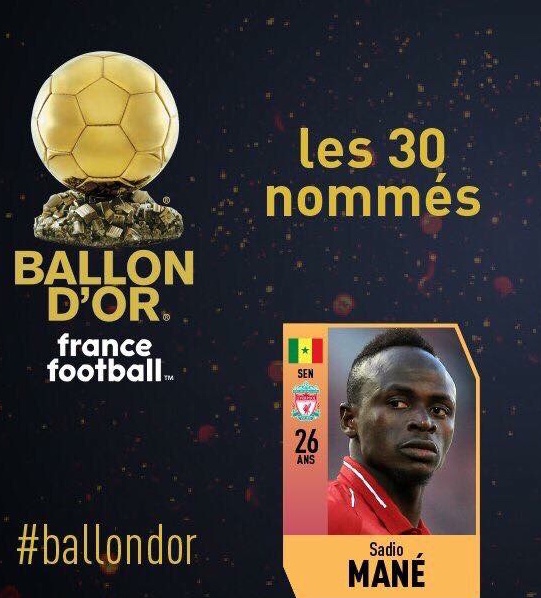 Ballon d’or 2018 : Sadio Mané figure dans la liste des 30 joueurs