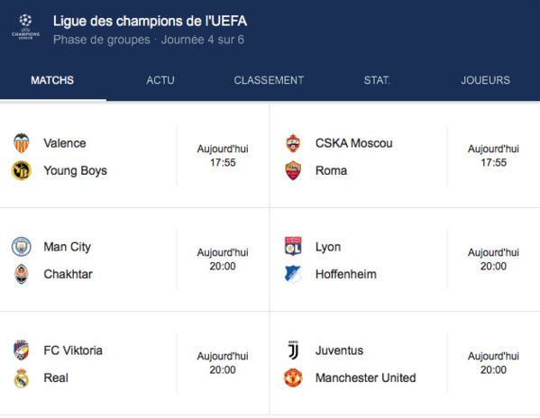 Ligue des champions : voici le programme complet de ce mercredi Ligue des champions : voici le programme complet de ce mercredi