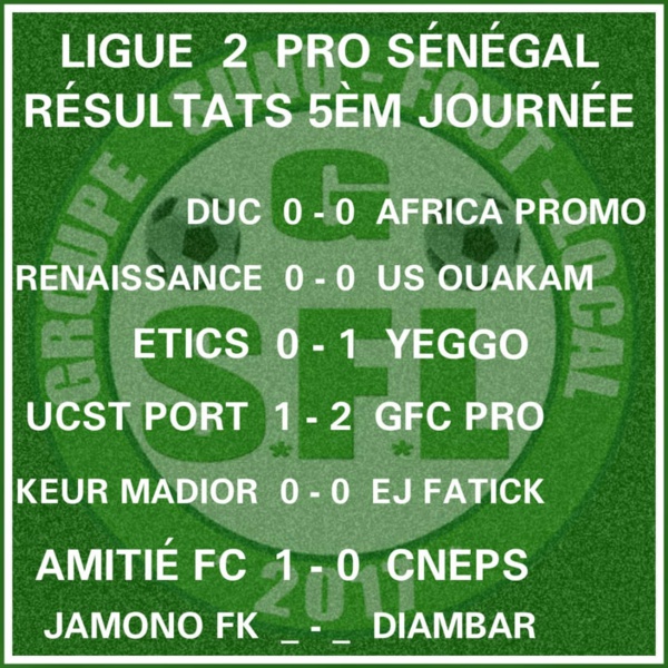 Ligue 2 : Voici les résultats de la 5e journée Ligue 2 : Voici les résultats de la 5e journée