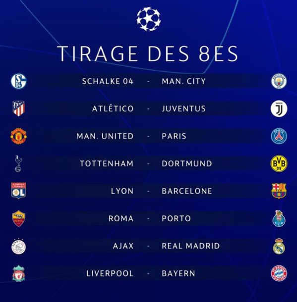 LdC : le tirage complet des 8es ! LdC : le tirage complet des 8es !