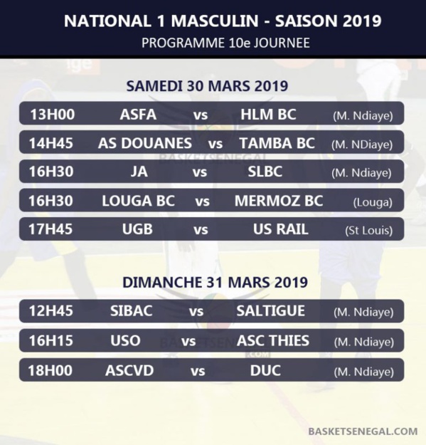 Basket N1 Masculin : voici le programme de la 10e journée Basket N1 Masculin : voici le programme de la 10e journée