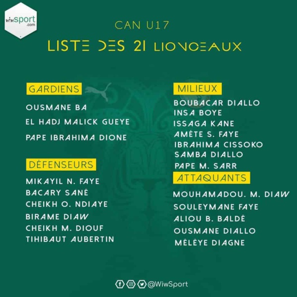 Can U17 : Voici la liste des 21 joueurs retenus par Malick Daf Can U17 : Voici la liste des 21 joueurs retenus par Malick Daf