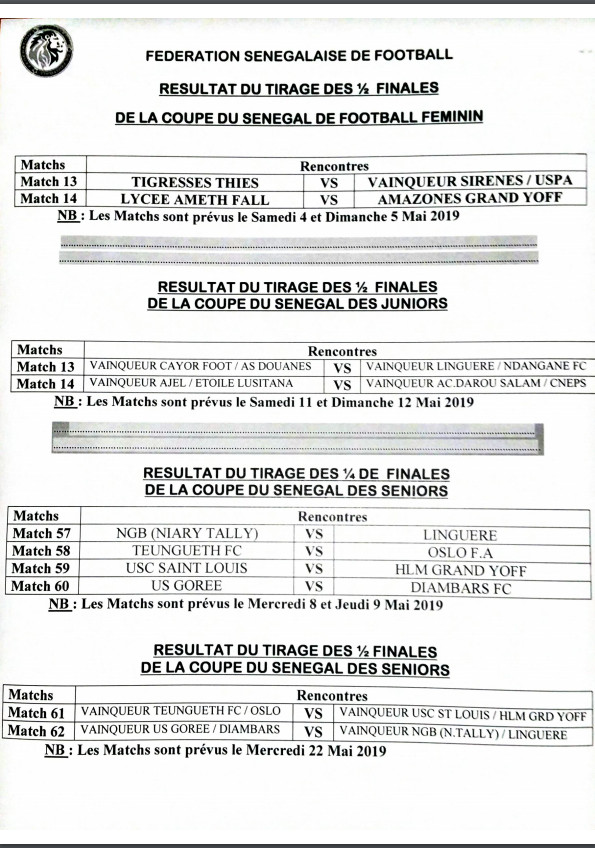 Le tirage au sort de la Coupe du Sénégal de football