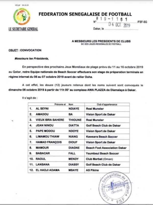 Préparation des Jeux Mondiaux de Qatar 2019 : l’équipe nationale de Beach Soccer en stage du 6 au 7 octobre Préparation des Jeux Mondiaux de Qatar 2019 : l’équipe nationale de Beach Soccer en stage du 6 au 7 octobre