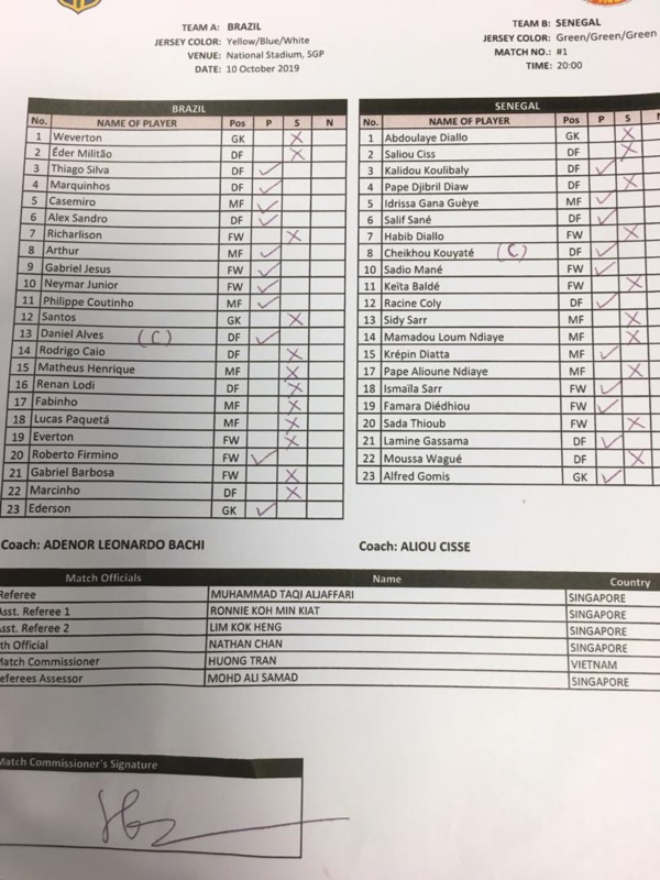 Amical International Sénégal-Bresil : Voici le Onze de départ des Lions Amical International Sénégal-Bresil : Voici le Onze de départ des Lions