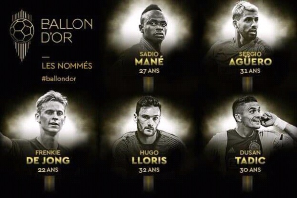 BALLON D'OR FF 2019Sadio Mané, Sergio Agüero, Frenkie de Jong, Hugo Lloris et Dusan Tadic nommés pour le Ballon d'Or France Football 2019