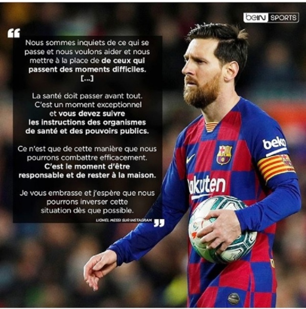 Corona virus : Le message de soutien de Lionel Messi Corona virus : Le message de soutien de Lionel Messi