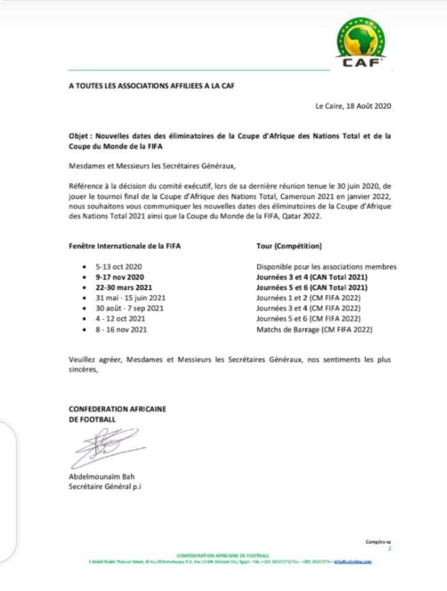 La Caf Devoile Le Calendrier Des Eliminatoires De La Can 2021 Et Du Mondial 2022 cm 2021 calendrier afrique