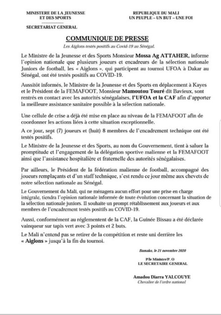 Tournoi UFOA : Le Mali n’entend pas se retirer de la compétition Tournoi UFOA : Le Mali n’entend pas se retirer de la compétition