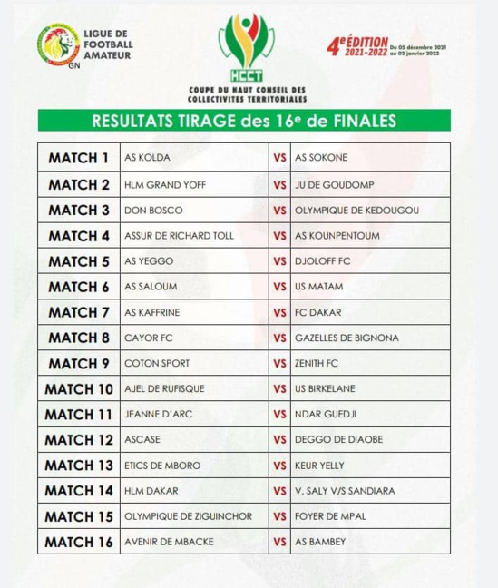 Coupe du HCCT : HLM, champion en titre fera à face JU Goudomp, JA contre Ndar Nguedji