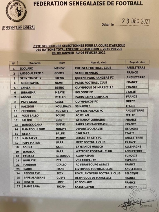 Officiel : Aliou Cissé publie une liste de 27 joueurs pour la CAN