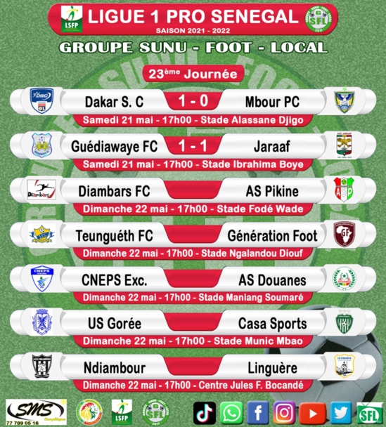 Ligue 1 : Jaraaf n’avance pas, DSC domine Mbour PC, choc TFC-GF, ce dimanche Ligue 1 : Jaraaf n’avance pas, DSC domine Mbour PC, choc TFC-GF, ce dimanche