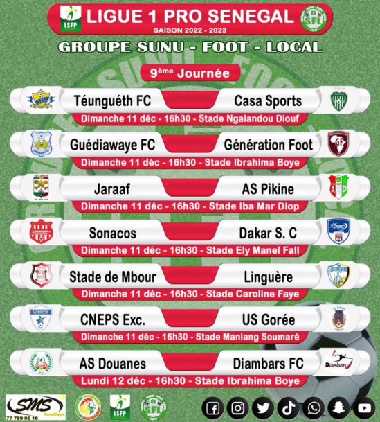 Ligue 1 (9eJ): Jaraaf-Pikine, le programme du jour