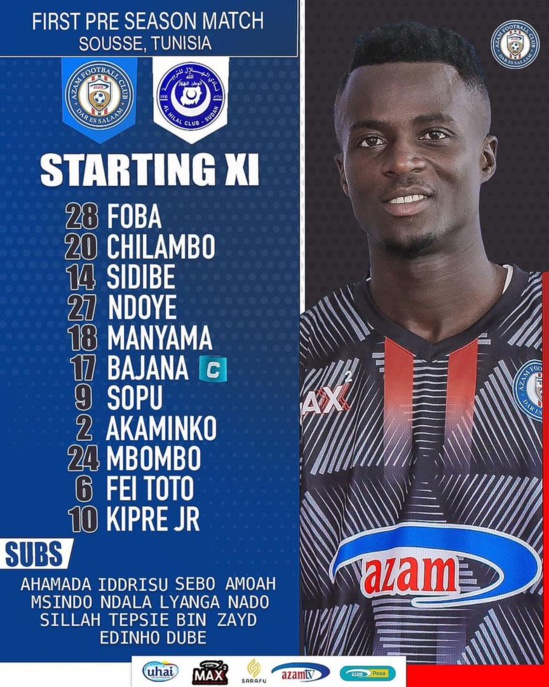 Azam FC : Ndoye et Sidibé titulaires pour le premier Youssouph Dabo Azam FC : Ndoye et Sidibé titulaires pour le premier Youssouph Dabo