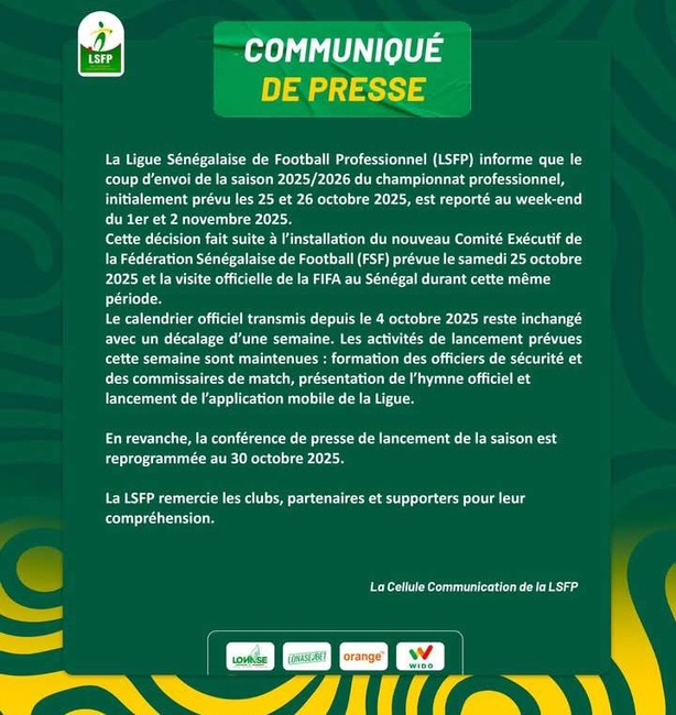 Ligue 1: le démarrage de la saison reporté d'une semaine