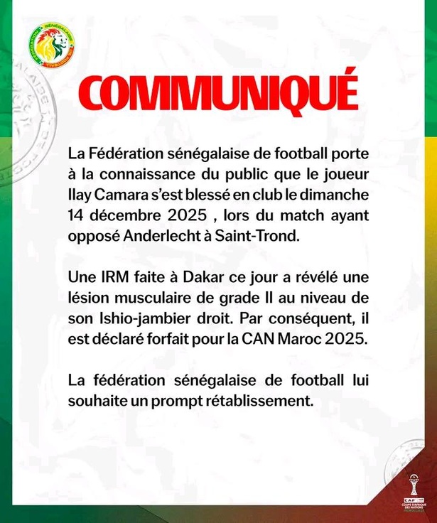 CAN 2025 : Ilay Camara déclare forfait CAN 2025 : Ilay Camara déclare forfait