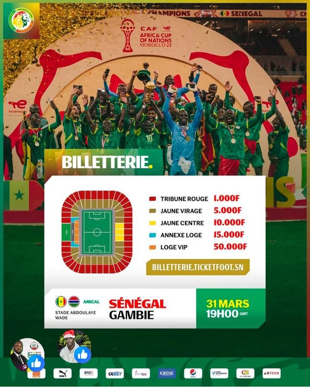 Sénégal – Gambie : la billetterie du match amical est ouverte Sénégal – Gambie : la billetterie du match amical est ouverte
