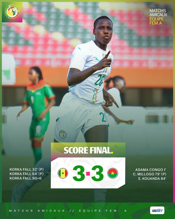 Sénégal – Burkina Faso (3-3) : les Lionnes arrachent le nul, Korka Fall en sauveuse Sénégal – Burkina Faso (3-3) : les Lionnes arrachent le nul, Korka Fall en sauveuse