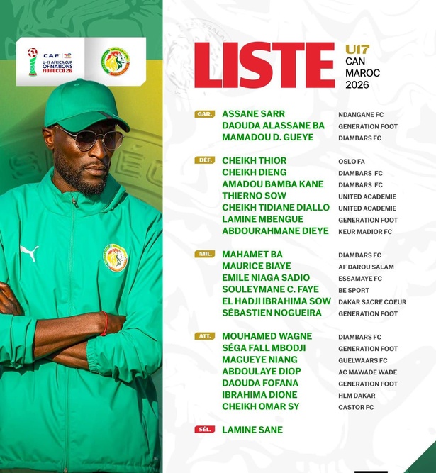 CAN U17 Maroc 2026 : Lamine Sané dévoile sa liste des 23 Lionceaux CAN U17 Maroc 2026 : Lamine Sané dévoile sa liste des 23 Lionceaux
