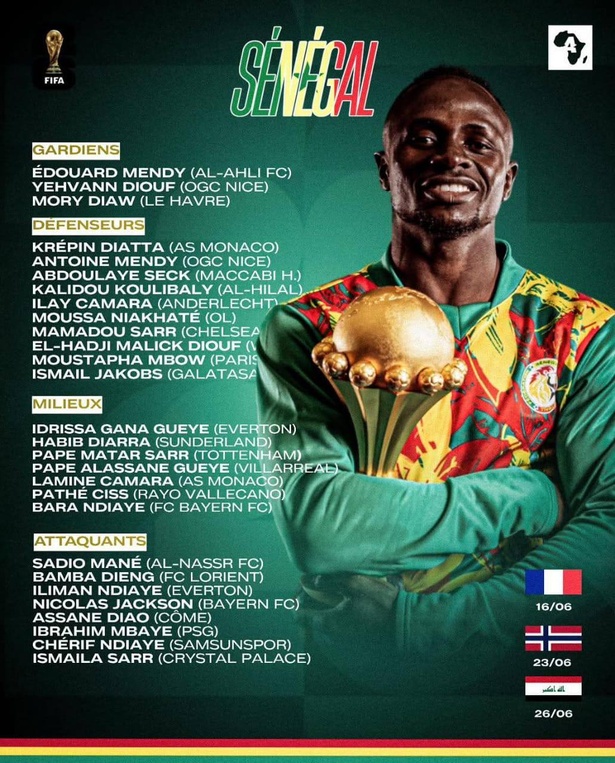 Coupe du monde 2026: Pape Thiaw publie une liste, Malang Sarr absent, Pape Sapoko Ndiaye appelé Coupe du monde 2026: Pape Thiaw publie une liste, Malang Sarr absent, Pape Sapoko Ndiaye appelé