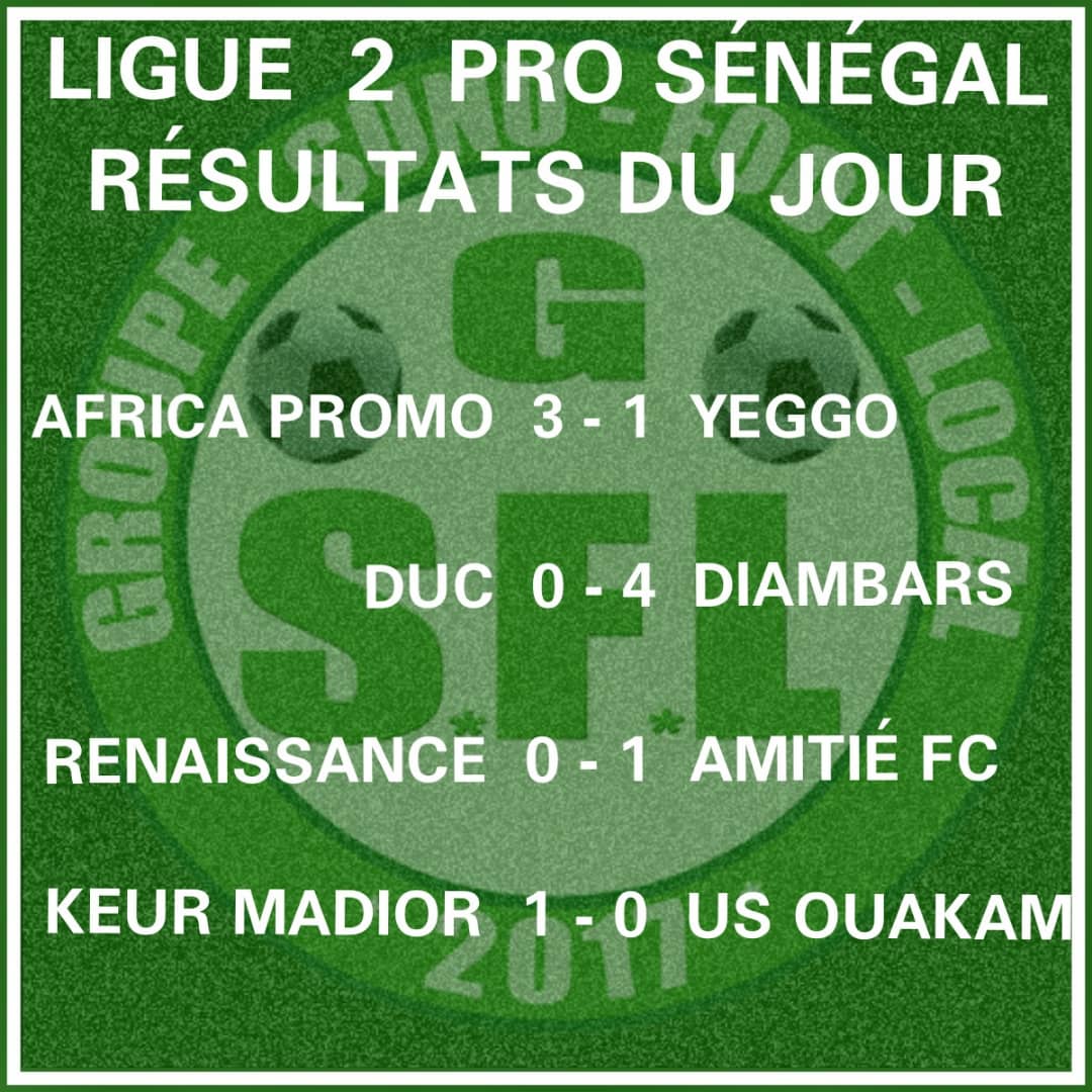 Ligue 2 (3ej) Diambars marche sur DUC, Africa Promo Foot et Amitié s’imposent également