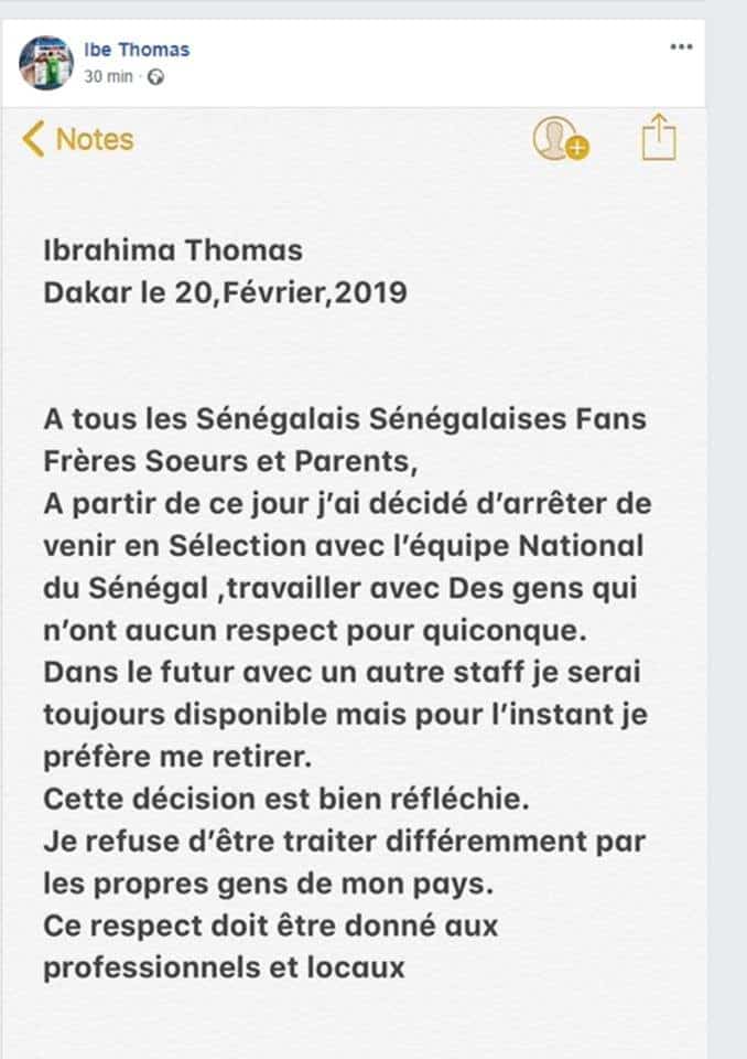 Zappé par « Adidas » : Ibrahima Thomas arrête sa carrière avec l’équipe nationale 