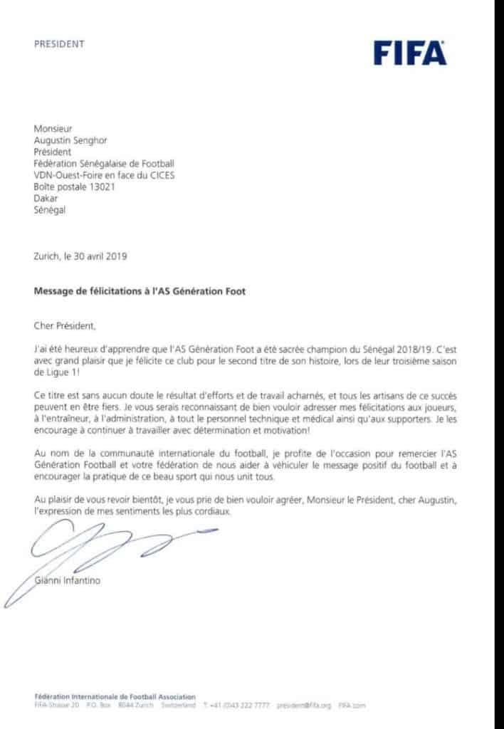 Generation Foot Infantino Felicite Mady Toure