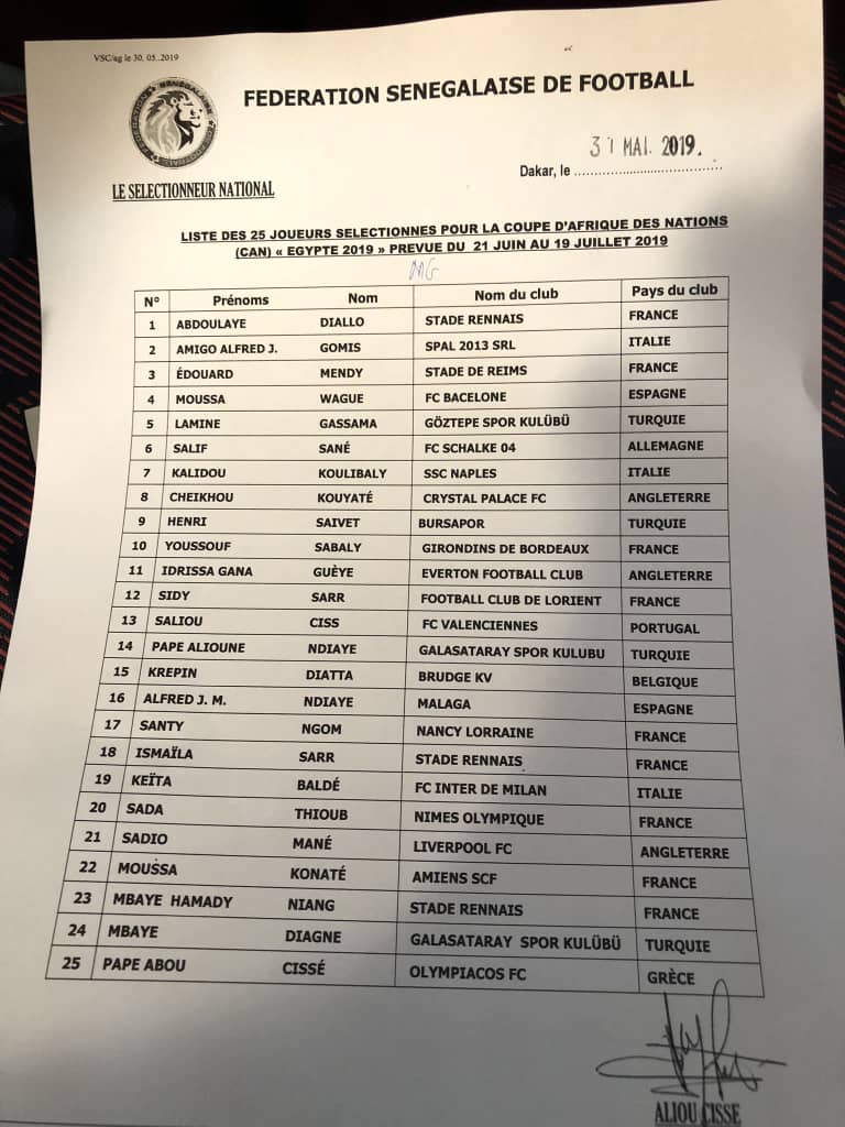 CAN 2019 : Officiel, Aliou Cissé convoque 25 joueurs sans Kara Mbodj