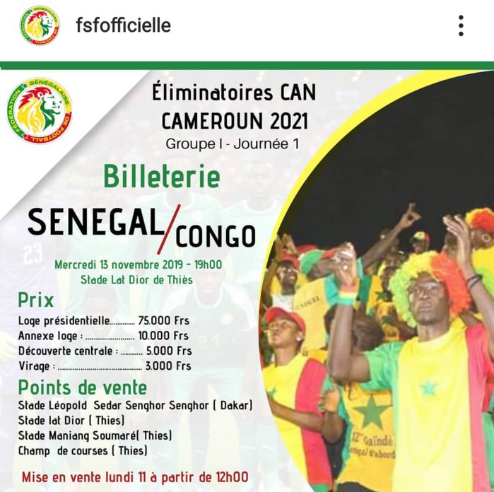 Match Sénégal vs Congo : il faut débourser entre 3.000 et 75.000 FCFA pour suivre la rencontre