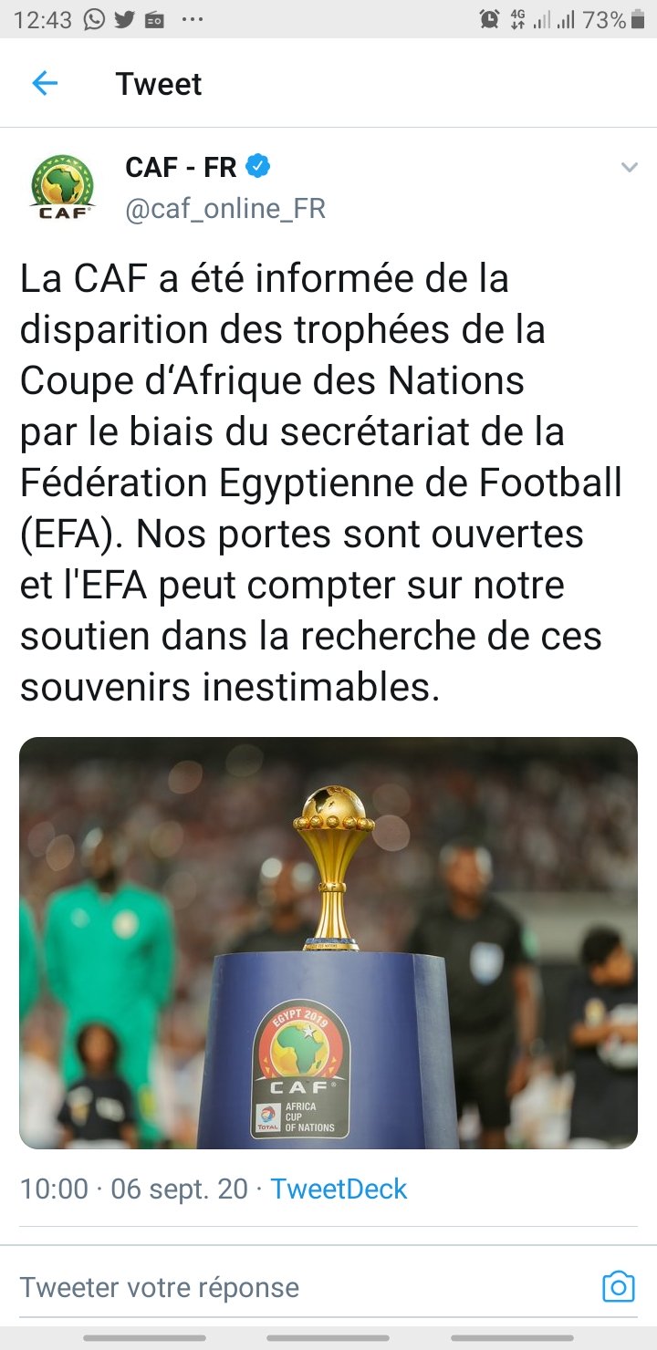  Trophée disparu : La CAF apporte son soutien à la fédération égyptienne