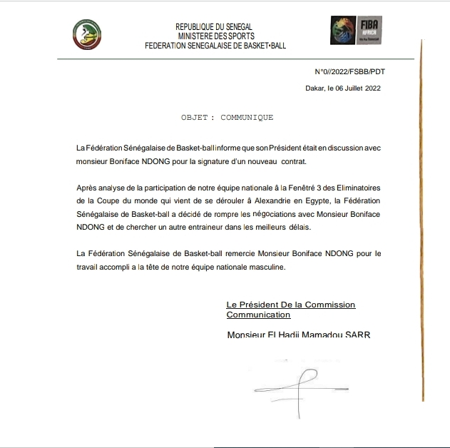 Basket : Boniface Ndong perd son poste de coach du Sénégal