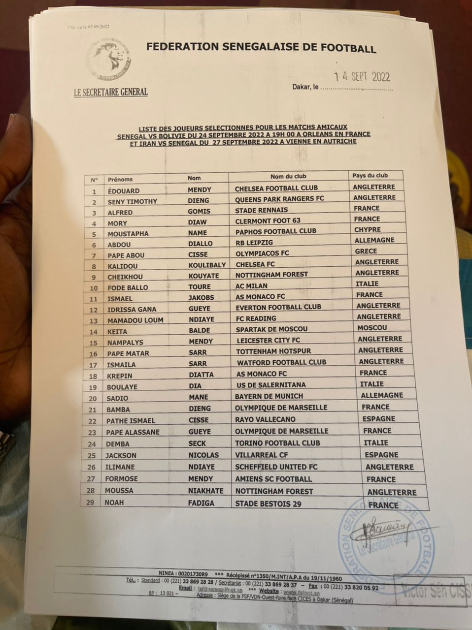 Equipe nationale: Aliuou Cissé convoque 29 joueurs dont 7 novelles recrues