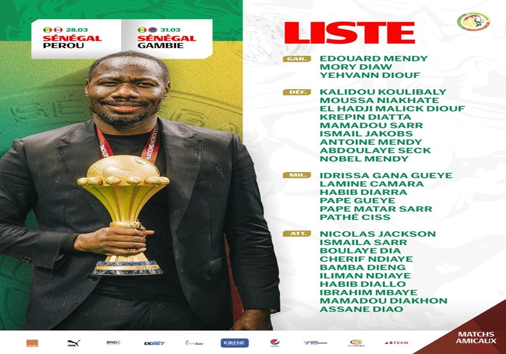 Matchs amicaux : liste Pape Thiaw, Sadio Mané absent, Nobel Mendy et Mamadou Diakhon convoqués, retour de Bamba Dieng, Malang Sarr absent de la liste
